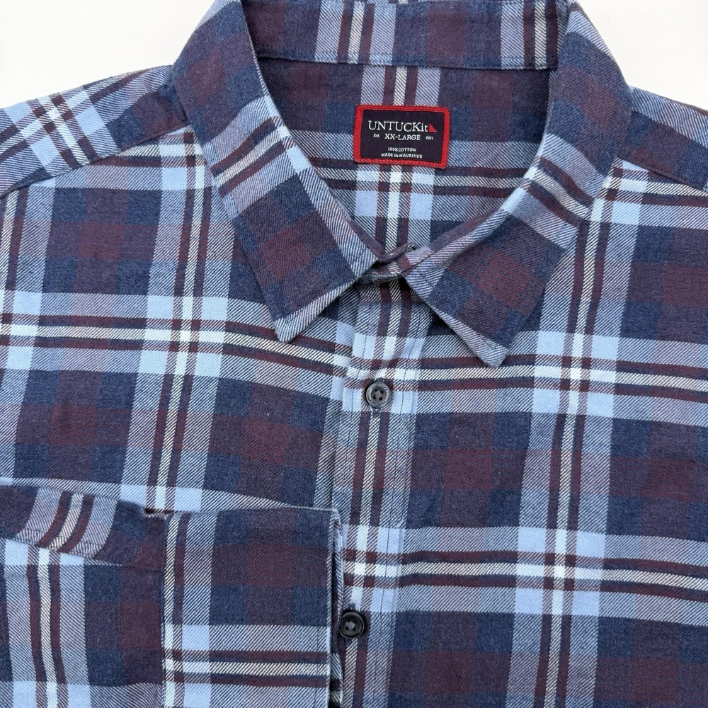 UNTUCKit Button Down Mens XXL Blue Plaid Flannel Long Sleeve Casual Shirt